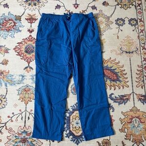 Butter Soft Royal Blue Straight Leg Cargo Scrub Pants Mid Rise Large Petite